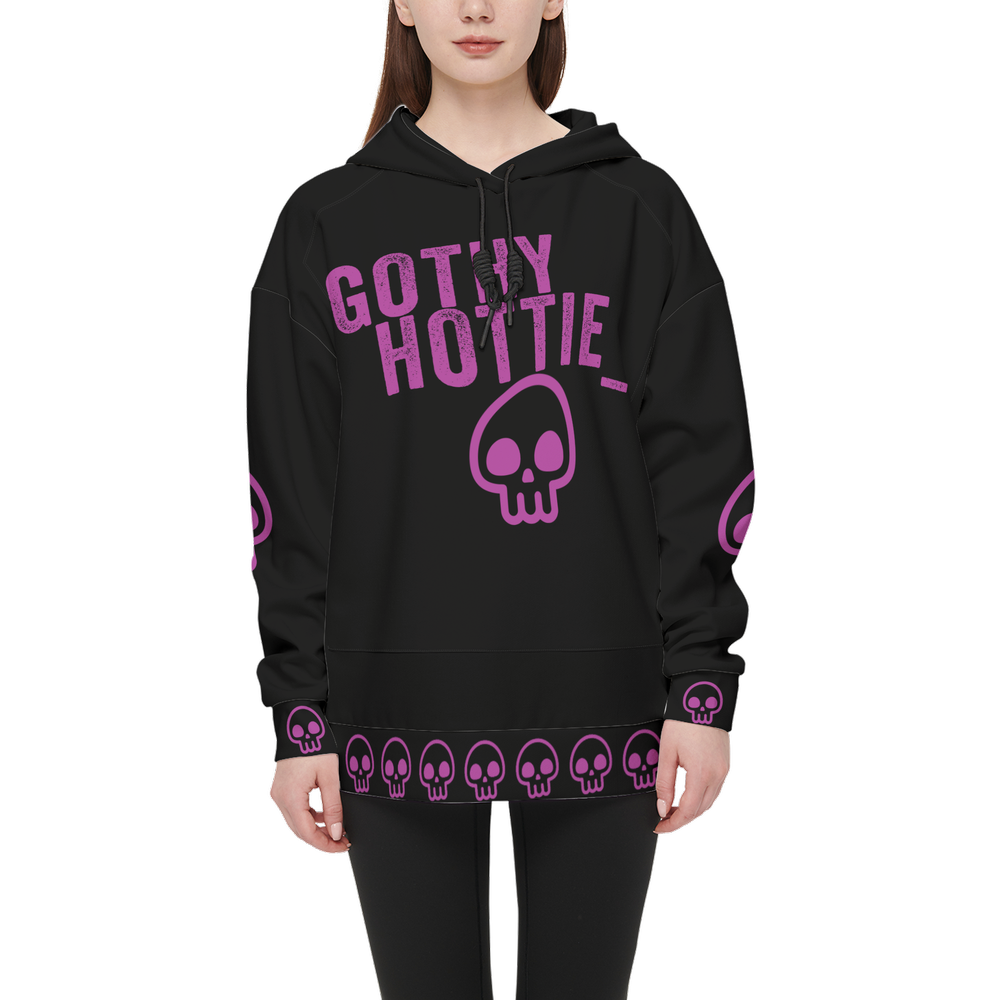 GOTHY HOTTIE Women’s Relaxed Fit Hoodie With Front Patch-Super Heavy 375g